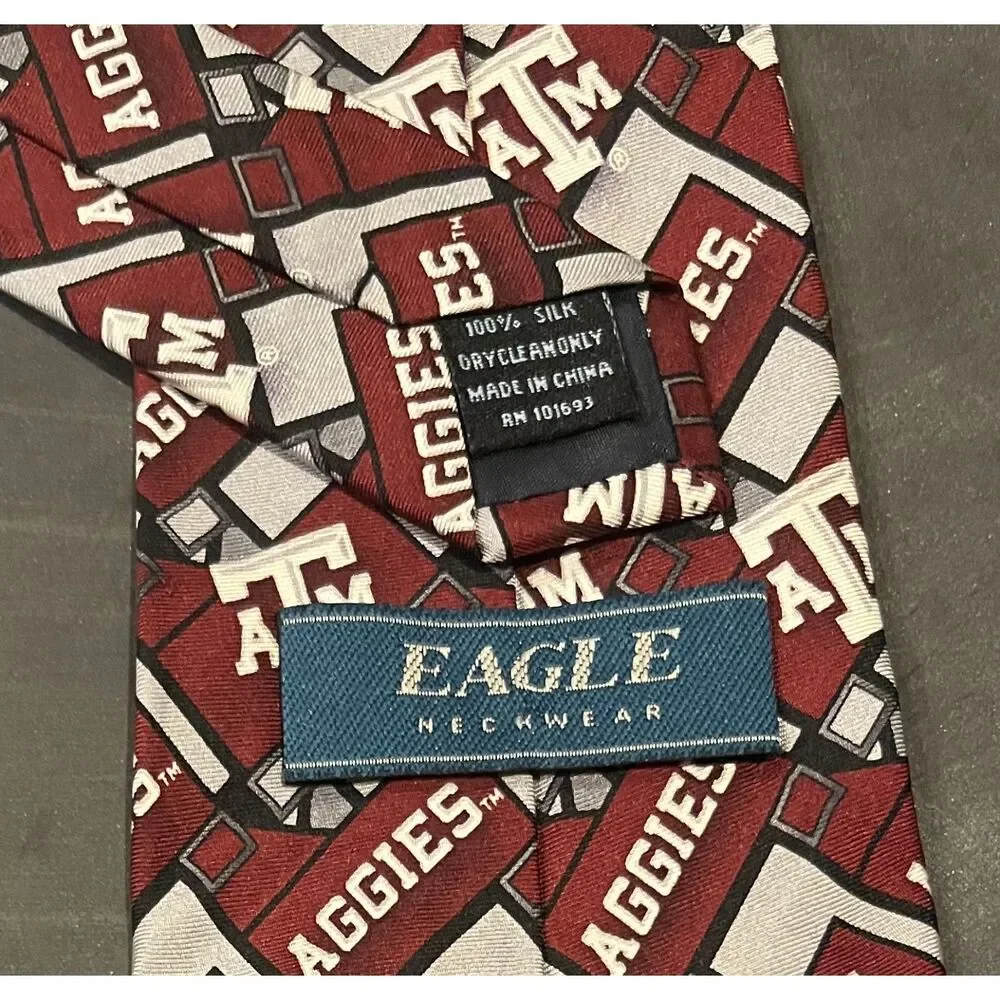 Eagle Neckwear Texas A&M Aggies Tie Gray Burgundy Men's Fan Apparel Silk Necktie
